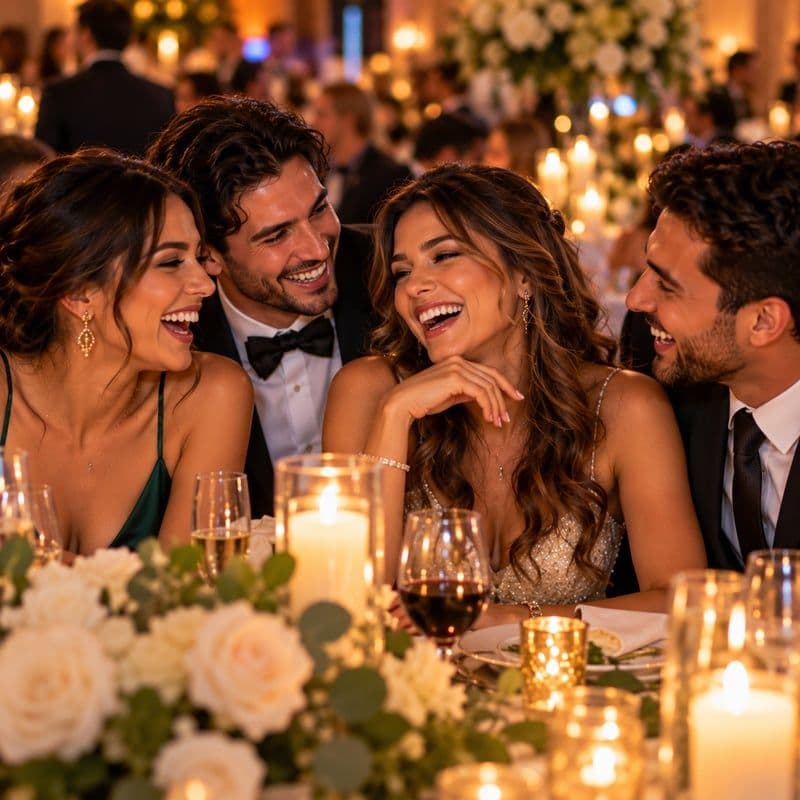 guests laughing at a table